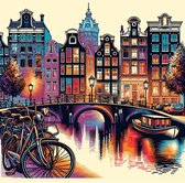 Modern amsterdam schilderij | Hedendaagse Amsterdamse kunst in een eigentijds stadslandschap gevat | Kunst - 60x60 centimeter op Canvas | Foto op Canvas