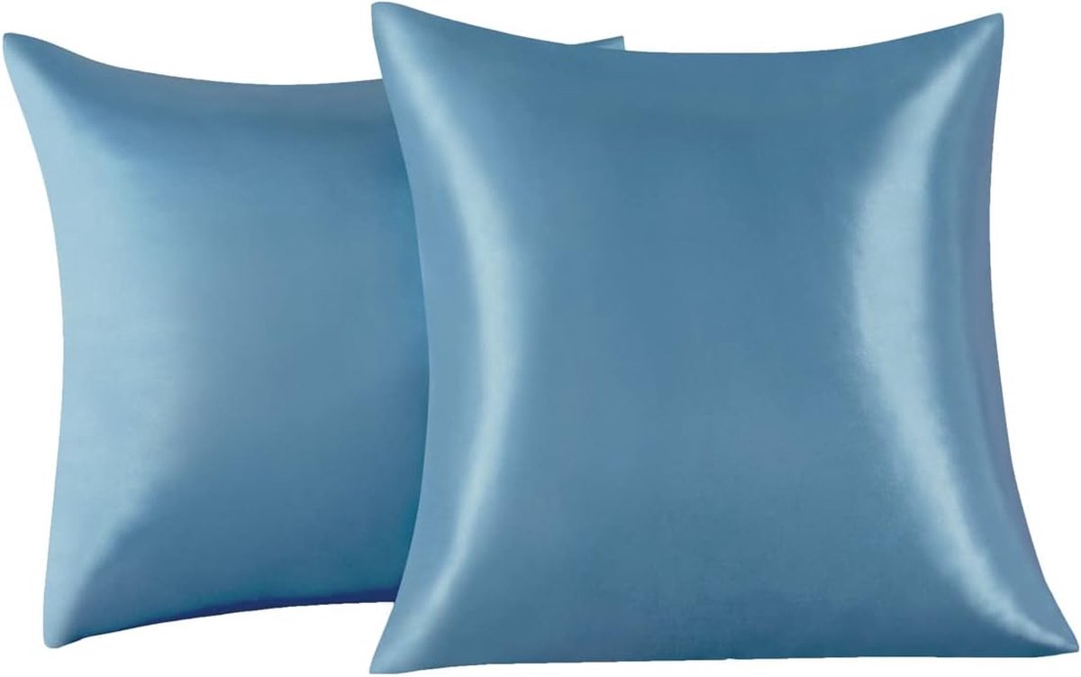 Azalia Set van 2 Satijn kussenslopen 65 x 65 cm , Zacht en Zijdig Bed Kussen Kussen Kussen Blauw, Envelop Sluiting, Anti-mijt en Hypoallergeen, Haar en Huid Bescherming tegen rimpels