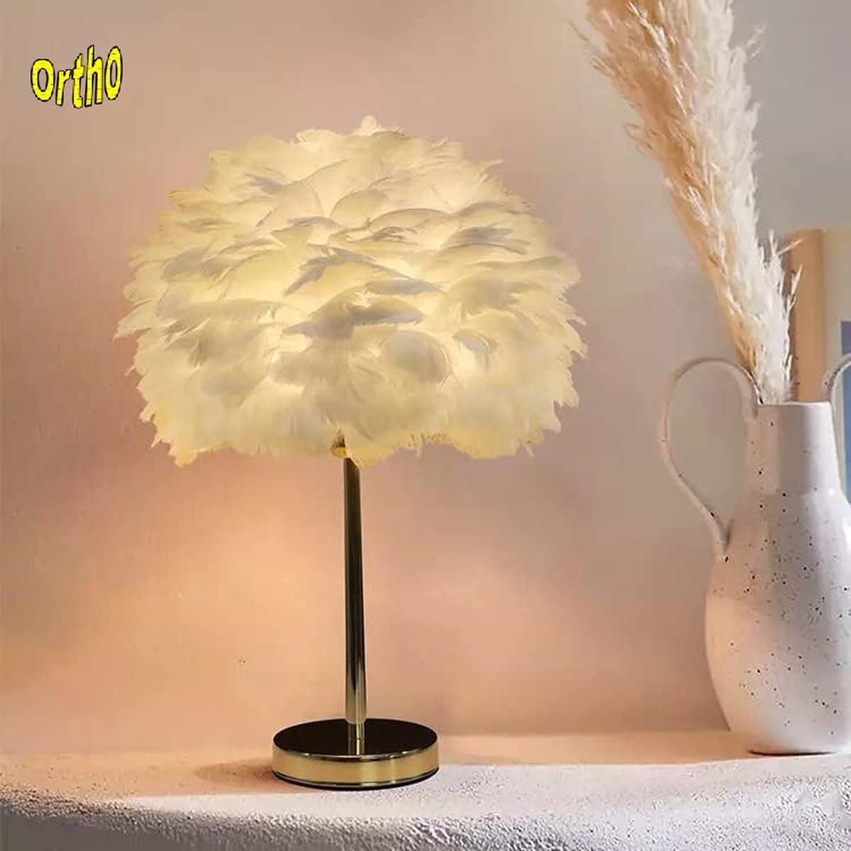 GUANSHAN Witte Veer-Tafellamp, Nachtlampje, Tafellamp, Bureau-Veer-Lampenkap voor Slaapkamer, Huisdecoratie, Fotografie-Rekwisie, Stijl 2, M