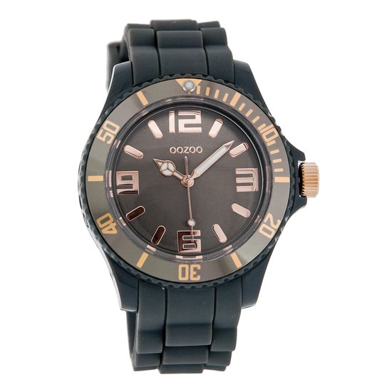 OOZOO Timepieces - Donker grijze horloge met donker grijze rubber band - C4370