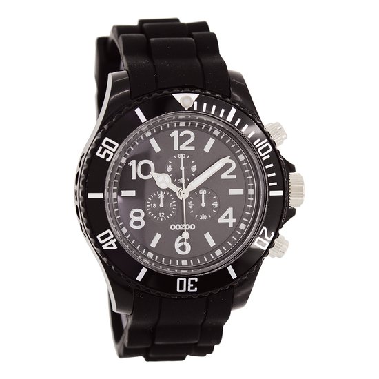 OOZOO Timepieces - Zwarte horloge met zwarte rubber band - C4839