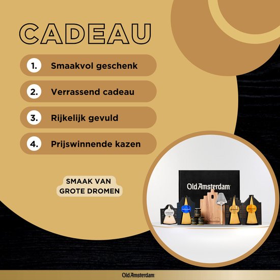 Old Amsterdam Royal Collection: Cadeau. Smaakvol geschenk, verrassend cadeau, rijkelijk gevuld, prijswinnende kazen. Smaak van grote dromen.