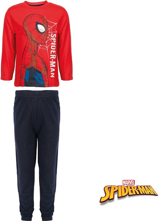 Spiderman pyjama - 100% katoen - Marvel Spider-Man pyama - blauw met rood - maat 122/128