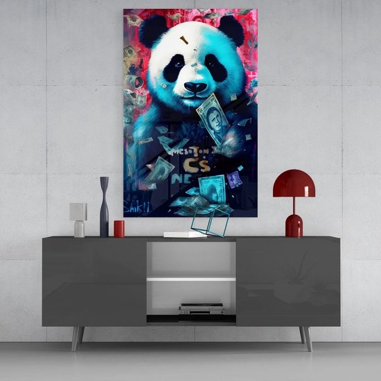 Glasschilderij Dieren - Rijke Panda - Wall Art - 72x46 cm - 4 mm