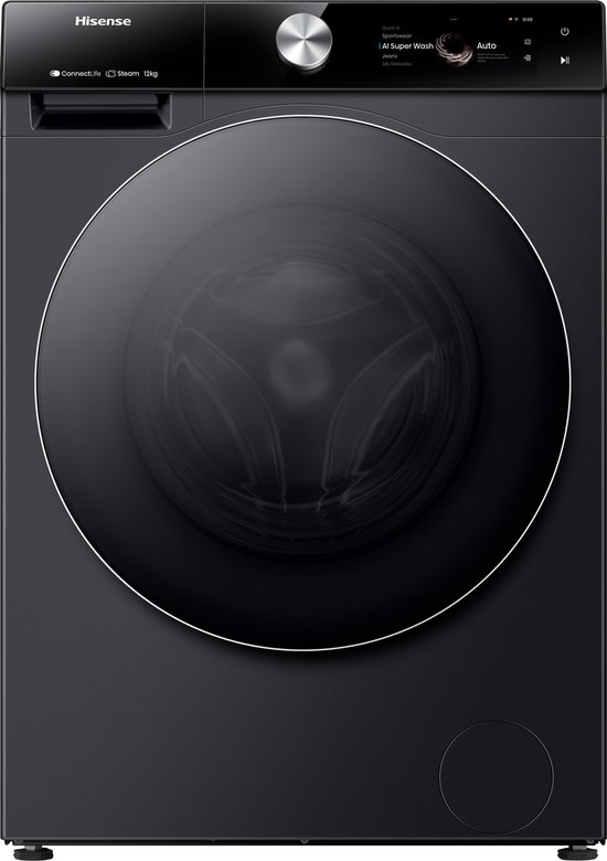 Hisense 7S Serie WF7S1247BB - Wasmachine met Energielabel A -20% - 12kg - TFT display - Auto dosing - 70dB (A) - Steam Wash -1400 toeren - Power Wash 49' - Connectlife