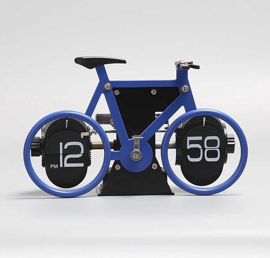 Horloge à bascule de vélo rétro - Blauw - 20x13x8cm - Page rabattable automatique mécanique - Horloge de table - Klok à bascule de bureau - Horloge murale - Moderne