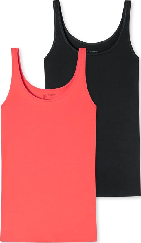 Schiesser 2-Pack dames hemden - Organic 95/5 - zwart/rood - 44