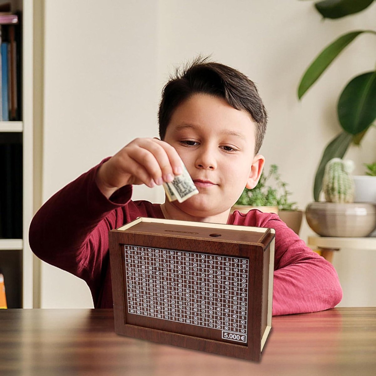 Houten spaarpot, spaarpot met teller, spaarpot voor kinderen met spaardoel en cijfers, spaarpot van hout, muntenbank, spaarpot opbergdoos voor meisjes en jongens, verjaardagsgunsten (€ 10.000