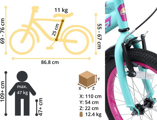 Bikestar kinderfiets Urban Jungle 18 inch turquoise/roze van Bikestar — afbeelding 2