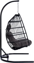 Hangstoel Arenal - Met aluminium frame - Inklapbare cocoon - Inclusief grijs kussen - Zwart