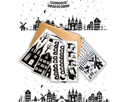 Statische raamstickers Sinterklaas & Kerst – Huisjes Set XL (145-delig) - Herbruikbaar, Duurzaam en Inclusief opbergenvelop