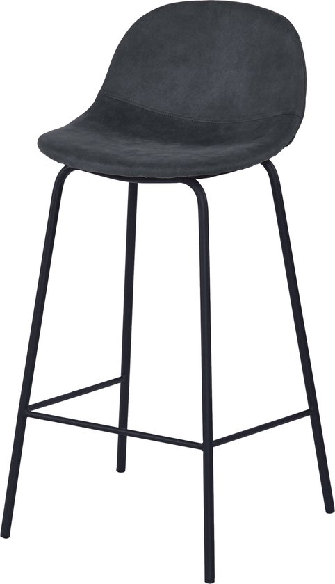 Barstoel Drop® Zakari - kleur grijs - gestoffeerde zitting met zwart metalen onderstel - 45 x 44 x 83 cm zithoogte 65cm