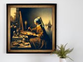 Olieverf vermeer schilderij | Vermeers meesterwerk van olie op doek in verf | Kunst - 60x60 centimeter op Canvas | Foto op Canvas