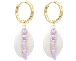 Oorbellen - schelp - wit - paars - goudkleurig - Ibiza style - vakantie - zon - zomer - strand - zee - festival - vrouwen - sieraad - accessoire - tijdloos