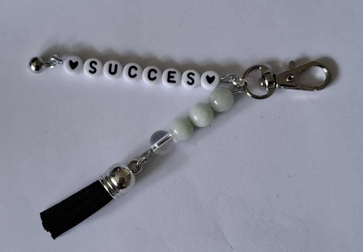 mineraalsteen Sleutelhanger "Succes" / Aquamarijn blauw
