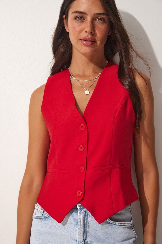 Happiness Istanbul Standard manches Basis dames rouge col en V élégant Airobine gilet TO00067