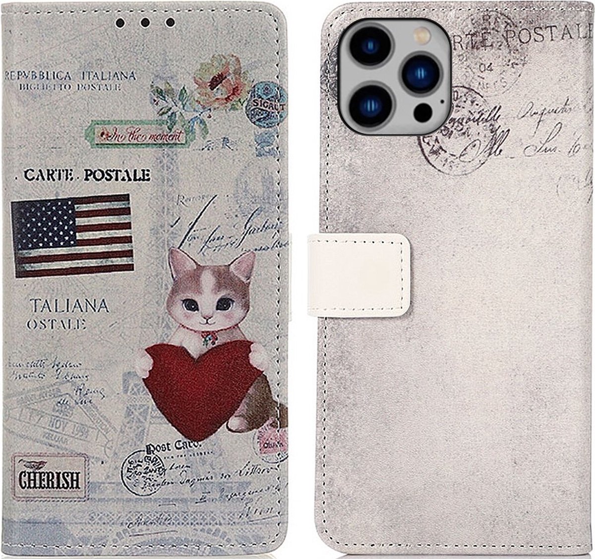 Cityhoesje-iPhone 15 Pro – Bookcase-Print Kat