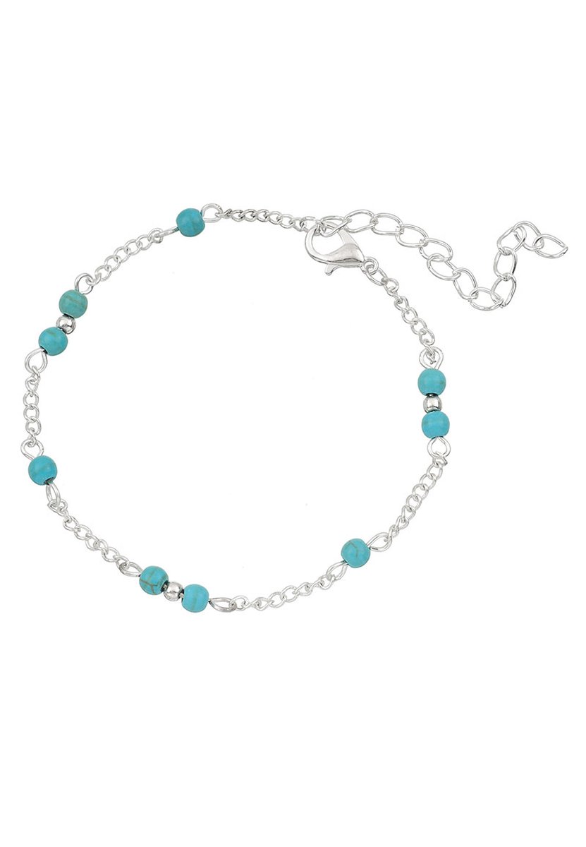 Armbandjesdirect - Enkelbandje Turquoise kralen zilverkleurig