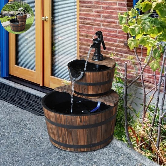 LBB Waterornament - Buiten Tuin Water Fontein Met Lichten - Waterval Ontwerp - Kamerfontein - Tuindecoratie - Met Pomp - 44,5 x 44,5 x 58,5 cm