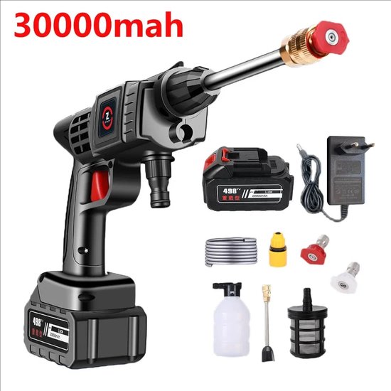 Draadloze hogedrukreiniger - met accu en oplader - 30000mAh -hoge druk reiniger - instelbaar - 50 BAR - inclusief waterslang
