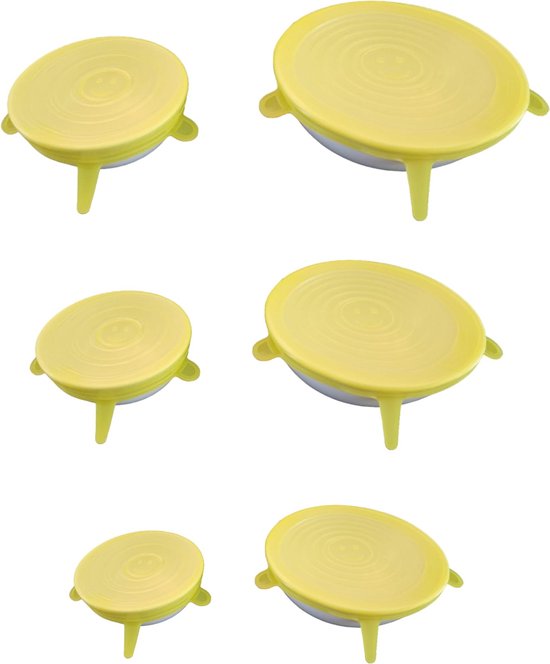 6 Stuks Siliconen Deksel - Herbruikbare deksels - Vershouddeksels - Flexibel en Vaatwasserbestendig - Milieuvriendelijke Food Covers - Vershoudfolie - geel rond - oDaani