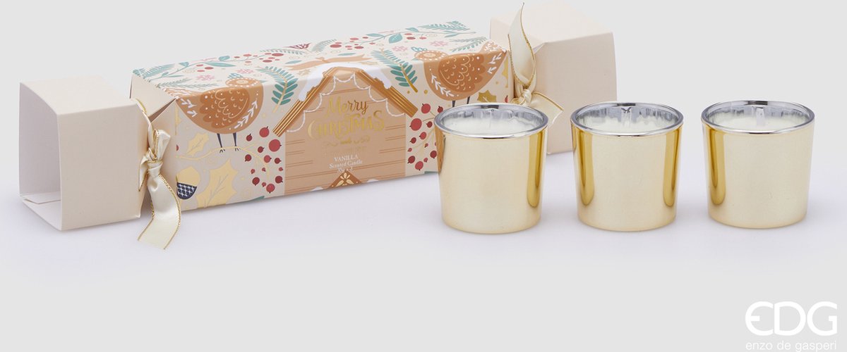 EDG - Enzo De Gasperi - Giftset van 3 vrolijke geurkaarsjes Vanille H5cm