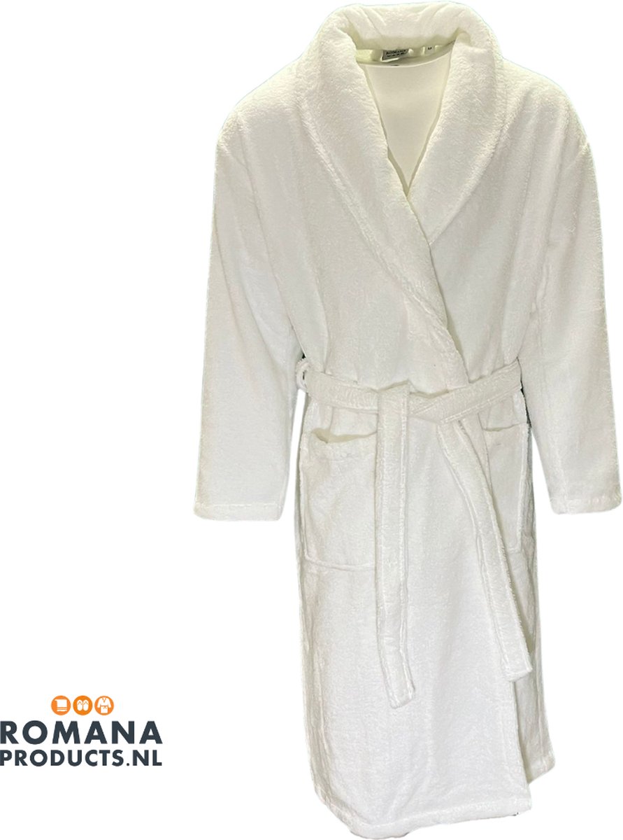Romana Products Velvet Badjas - Velvet Wit - Maat L - Hoogwaardige kwaliteit - Zeer luxe - Ochtendjas - Luxe Badstof van Katoen en Polyester - Heerlijk warm - Super zacht fleece - Binnenzijde katoen - voor sauna en thuisgebruik