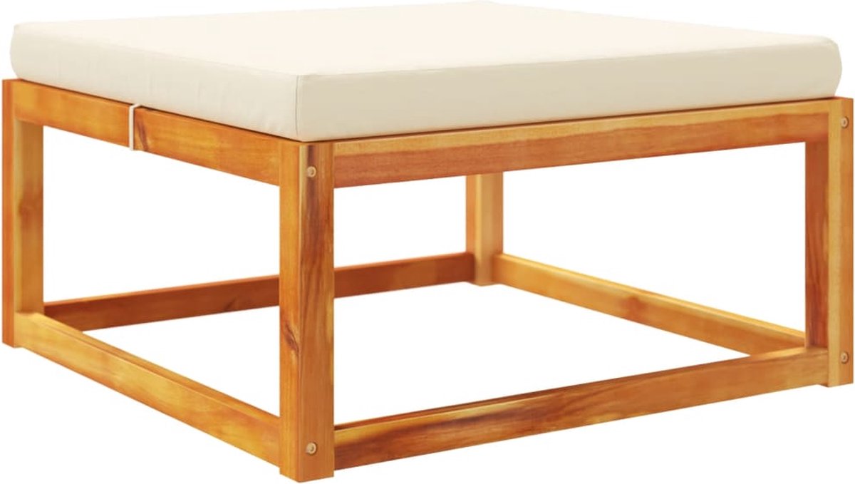 vidaXL Tuinvoetenbank - met - kussen - 65x65x29 - massief - acaciahout crèmewit