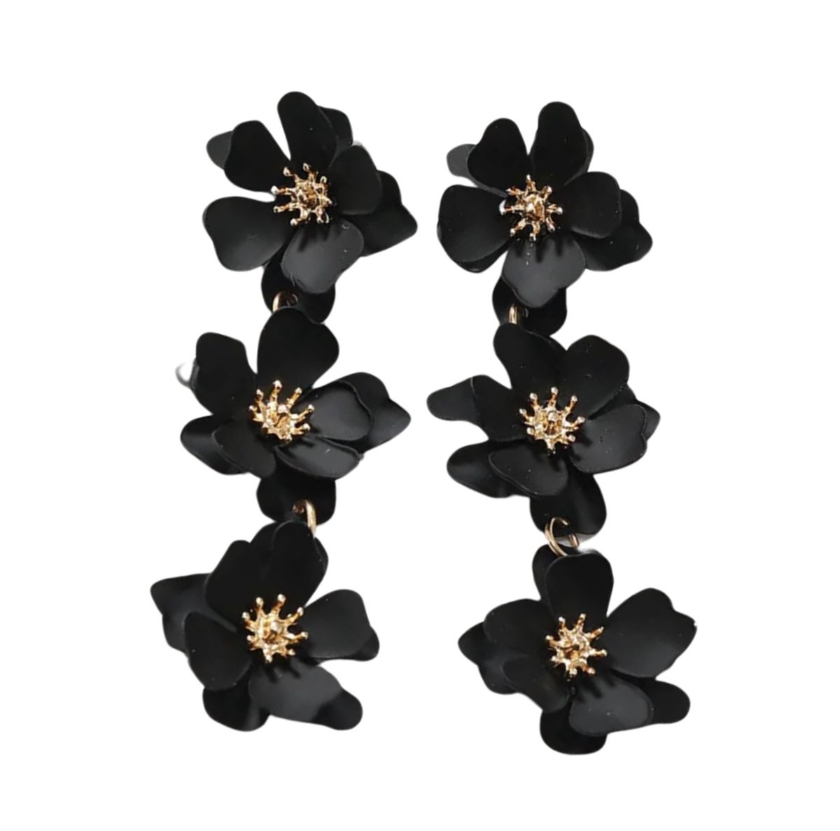Lange oorbellen -zwarte bloemen- Charme Bijoux