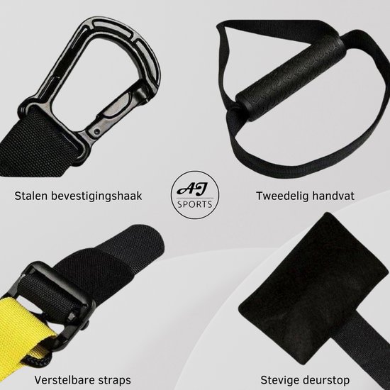 AJ-Sports Suspension trainer Pro - Resistance training - Calisthenics - Training straps - Complete training set - Inclusief draagtas - Fitness - Calisthenics - Crossfit