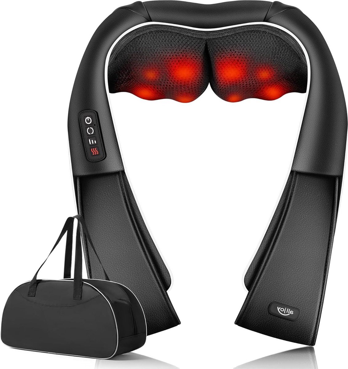 Shiatsu Nekmassageapparaat met Warmtefunctie - Diepe Weefselmassage voor Rug, Benen en Voeten - Zwart