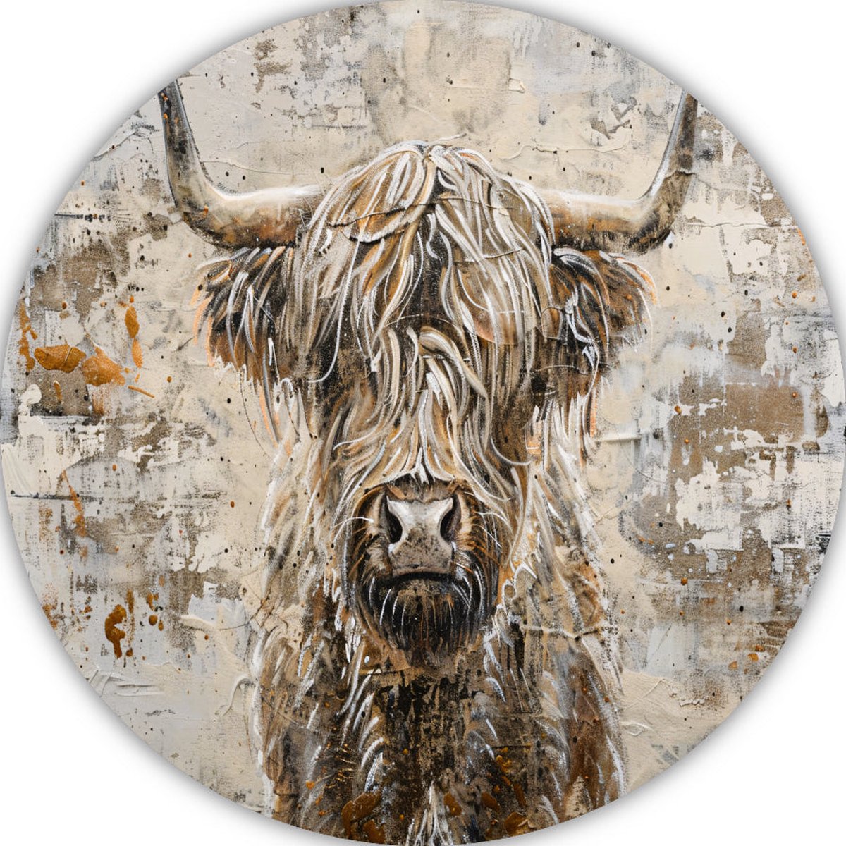 Stier schilderij - Dieren wandbord - Rond schilderij Verf - Klassieke schilderijen - Muurcirkel - Slaapkamer decoratie muurcirkel forex 60x60 cm