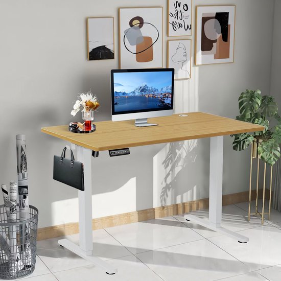 Foto: Sta bureau verstelbare hoogte 121cm elektrisch zit sta bureau voor thuis kantoor modern verhogend werktafel voor computer laptop lift gaming bureau stevig ergonomische werkstation natuurlijk