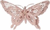 Decoratie vlinder roze 15 x 11 cm - Vlinder versiering met roze glitters op clip 15 cm