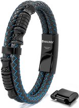 Malinsi Bracelet Homme - Blauw Effet Mystère - Acier Inoxydable et Cuir - Bracelet Homme 21 cm - Cadeau pour Mari - Bracelets Vaderdag - Cadeau - Anniversaire
