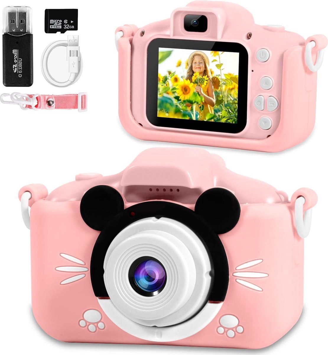 Ushining Instant camera voor kinderen, 10 x zoom, digitale camera voor kinderen, 2,4 inch scherm, 1080p videocamera, selfiecamera voor kinderen, met 32 GB TF-kaart, 3 rollen printpapier, 5