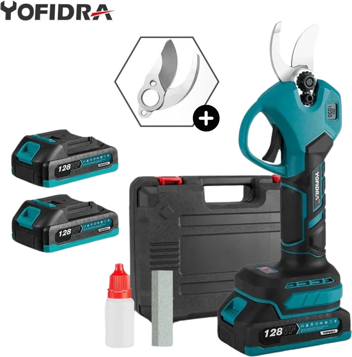 Yofidra Elektrische Snoeischaar Heggenschaar Accu Takkenschaar 2 Accu's met Acculader Incl. Opbergbox Tuin gereedschap