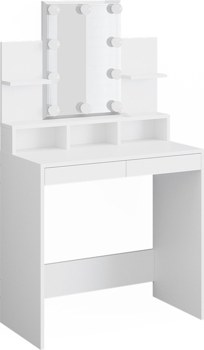 Vicco Kaptafel met licht Ania, Wit, 80 cm met spiegel en LED-lichtslinger