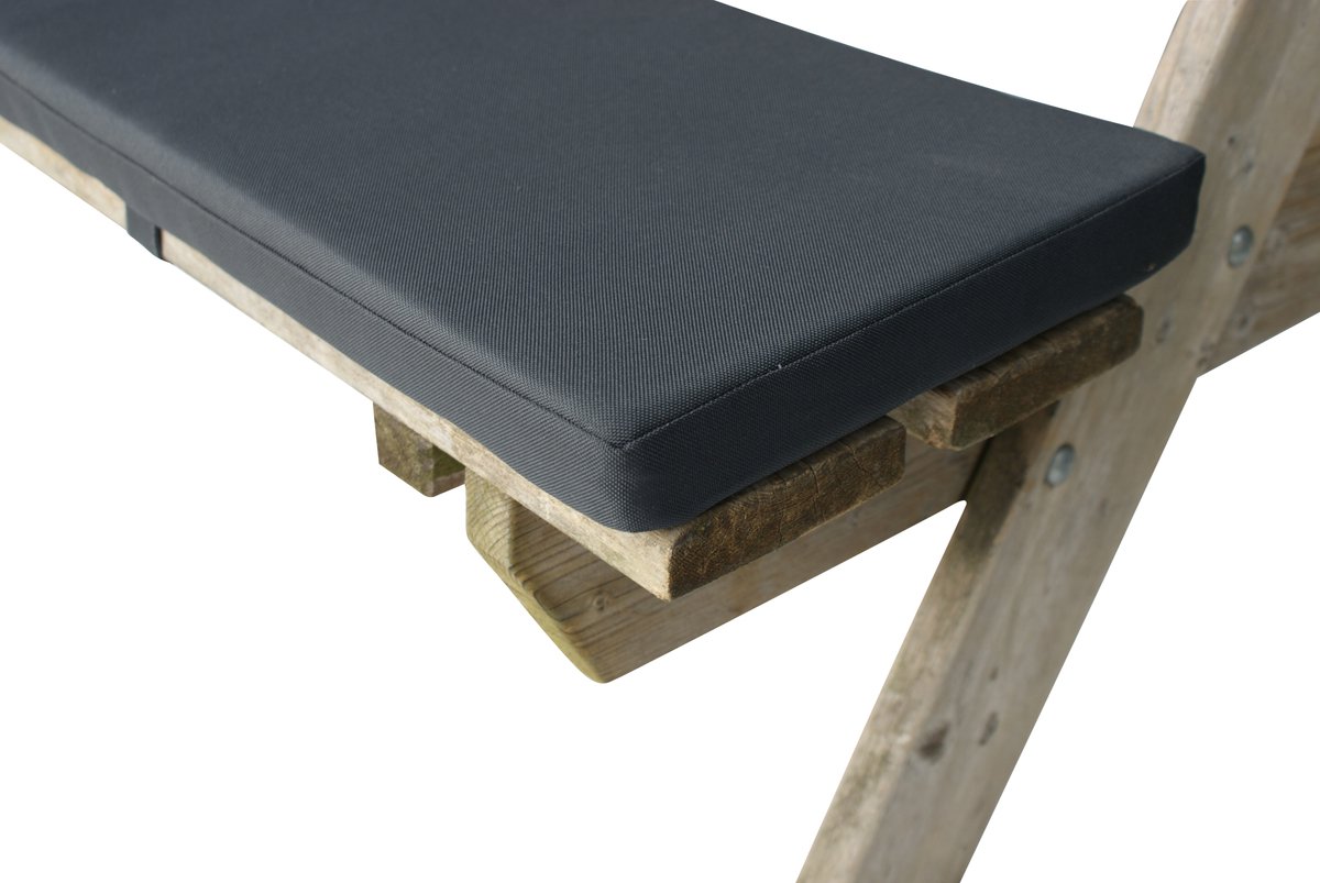 LuLu wonen – Picknicktafel Picknickbank kussen – 150 x 30 cm – 4 cm dik Grijs Antraciet 1 kussen Waterafstotend Buitenkussen