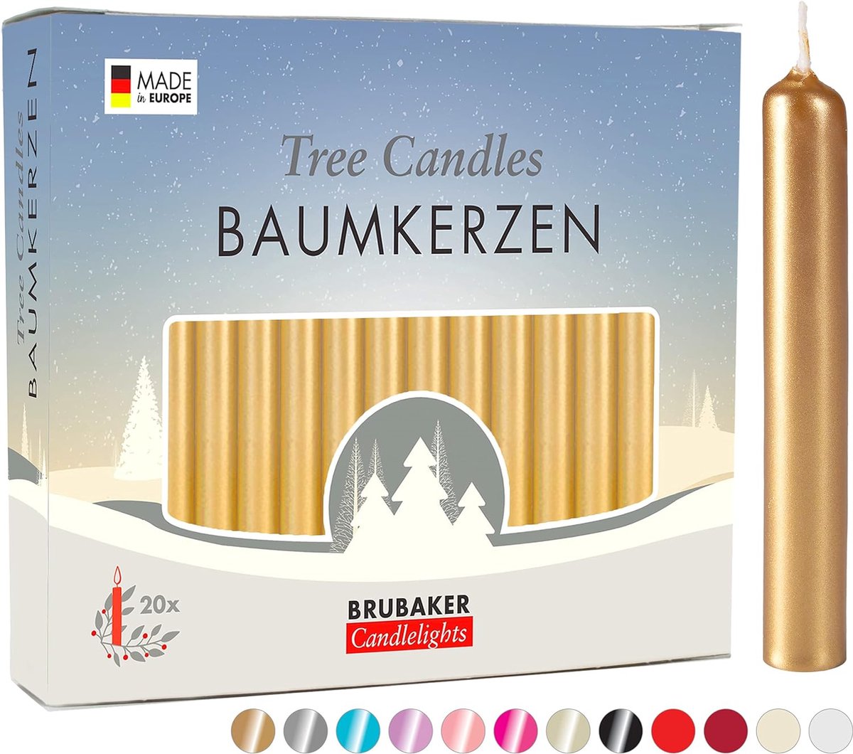 BRUBAKER 200 Stuks - Boomkaarsen - Goud - Kerstkaarsen - Piramidekaarsen - Kerstboomkaarsen - 95/12.5 mm – Kaarsen - Kaarsjes