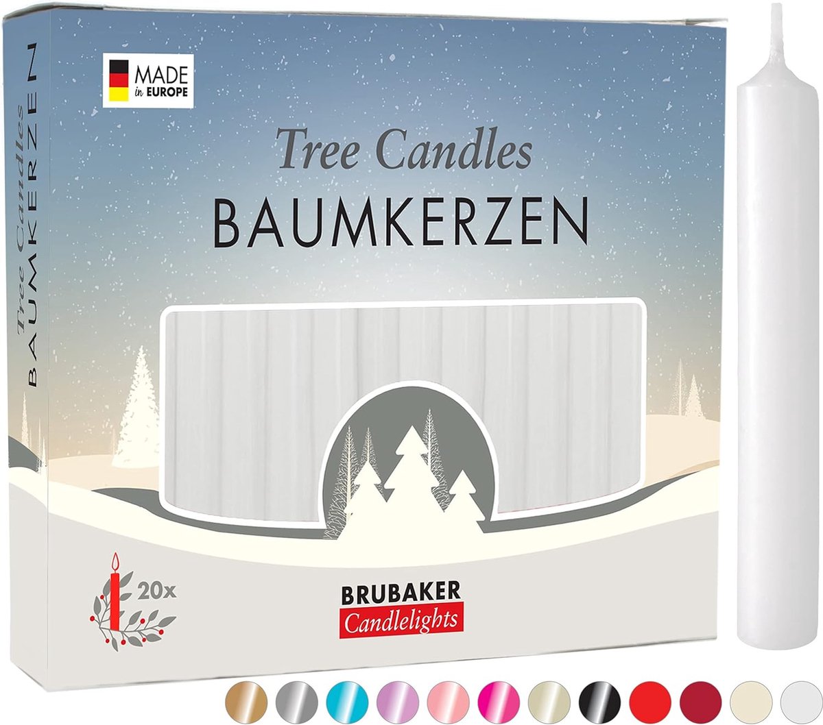 BRUBAKER 200 Stuks - Boomkaarsen - Wit - Kerstkaarsen - Piramidekaarsen - Kerstboomkaarsen - 95/12.5 mm – Kaarsen - Kaarsjes