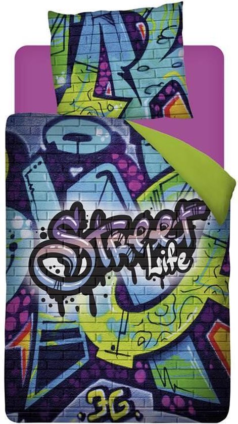 Snoozing Street Life Dekbedovertrek - Eenpersoons - 140x200/220 cm  - Flanel - Multicolour