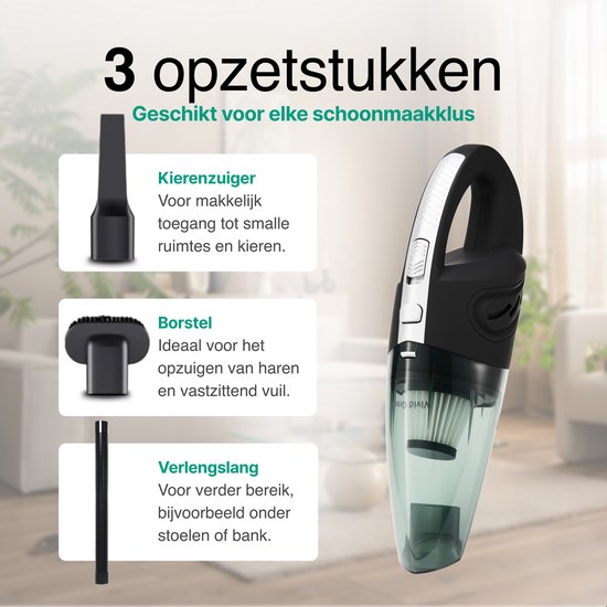 Kruimelzuiger Snoerloos - Handstofzuiger met 5 opzetstukken - Kruimelzuiger - Grijs - Vivid Green