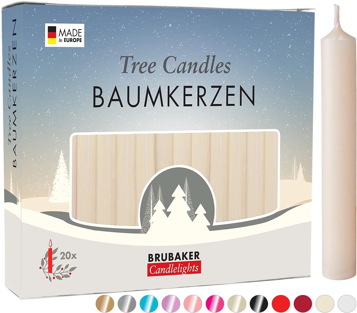 BRUBAKER 100 Stuks - Boomkaarsen - Champagne - Kerstkaarsen - Piramidekaarsen - Kerstboomkaarsen - 95/12.5 mm – Kaarsen - Kaarsjes