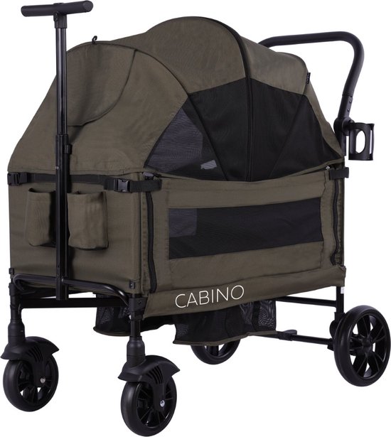 Cabino Waggie Bolderkar Opvouwbaar Met 2 Zitjes - Inclusief Duwstang, Trekbeugel & Drinkbeker - Max. 44 kg - Groen van Cabino — afbeelding 2