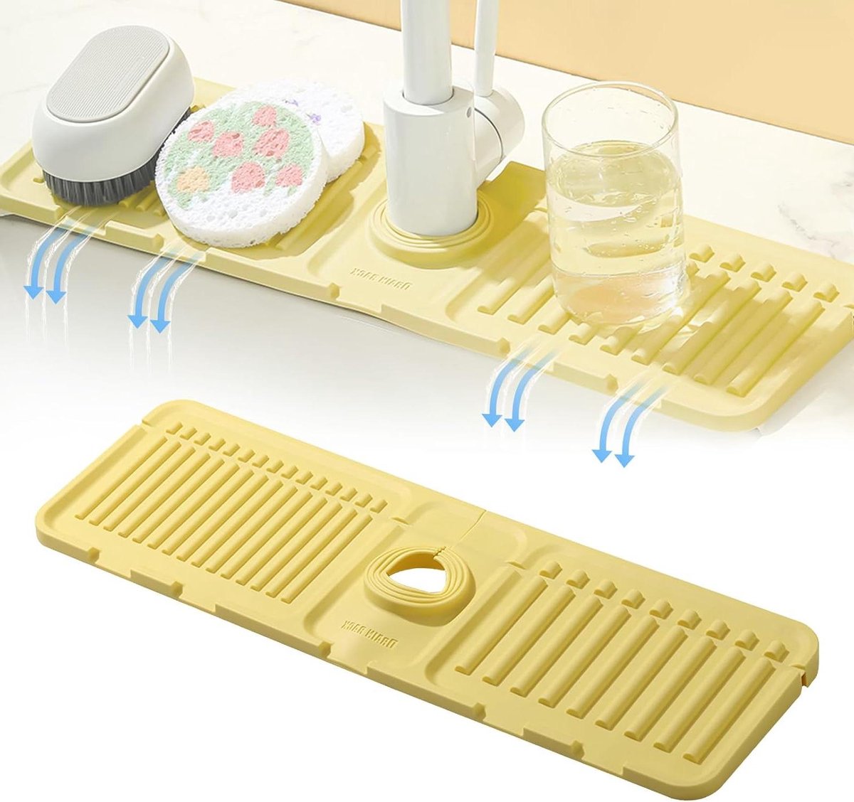 Siliconen afdruipmat waterkraanbescherming - keukenspoelbak organizer - geel