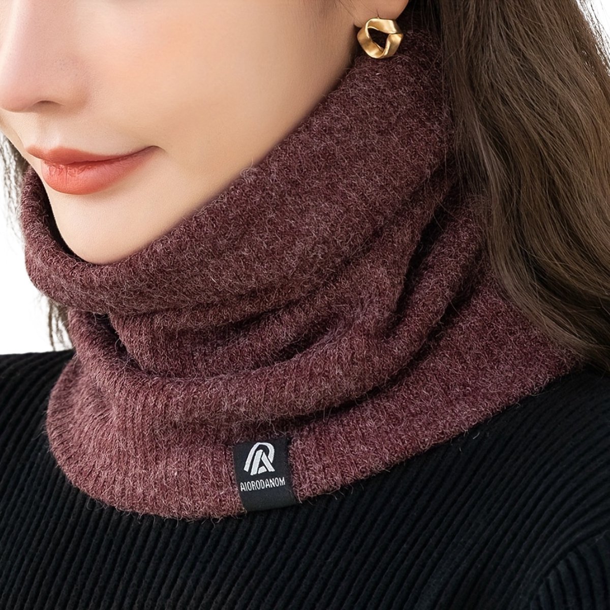 HGDGears Fleece halswarmer winddicht thermo gebreide colsjaal voor heren dames dikke winter koud weer gebreide cirkel sjaal voor outdoor sport, zwart wit, One size