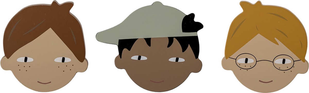 Bloomingville kinderkapstok set van 3 - kinderhoofdjes