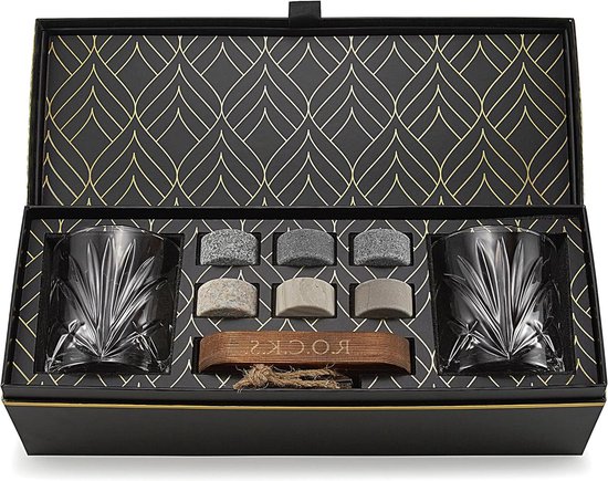 Foto: Chilling stones gift set handgemaakte premium graniet rotsen bourbon glazen opbergbak elegante geschenkdoos r o c k s 