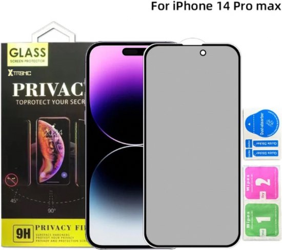 Screenprotector geschikt voor iPhone 14 Pro Max - Extra Sterk en Veilig 9H Geharde Glasbescherming - Screenprotector Privacy